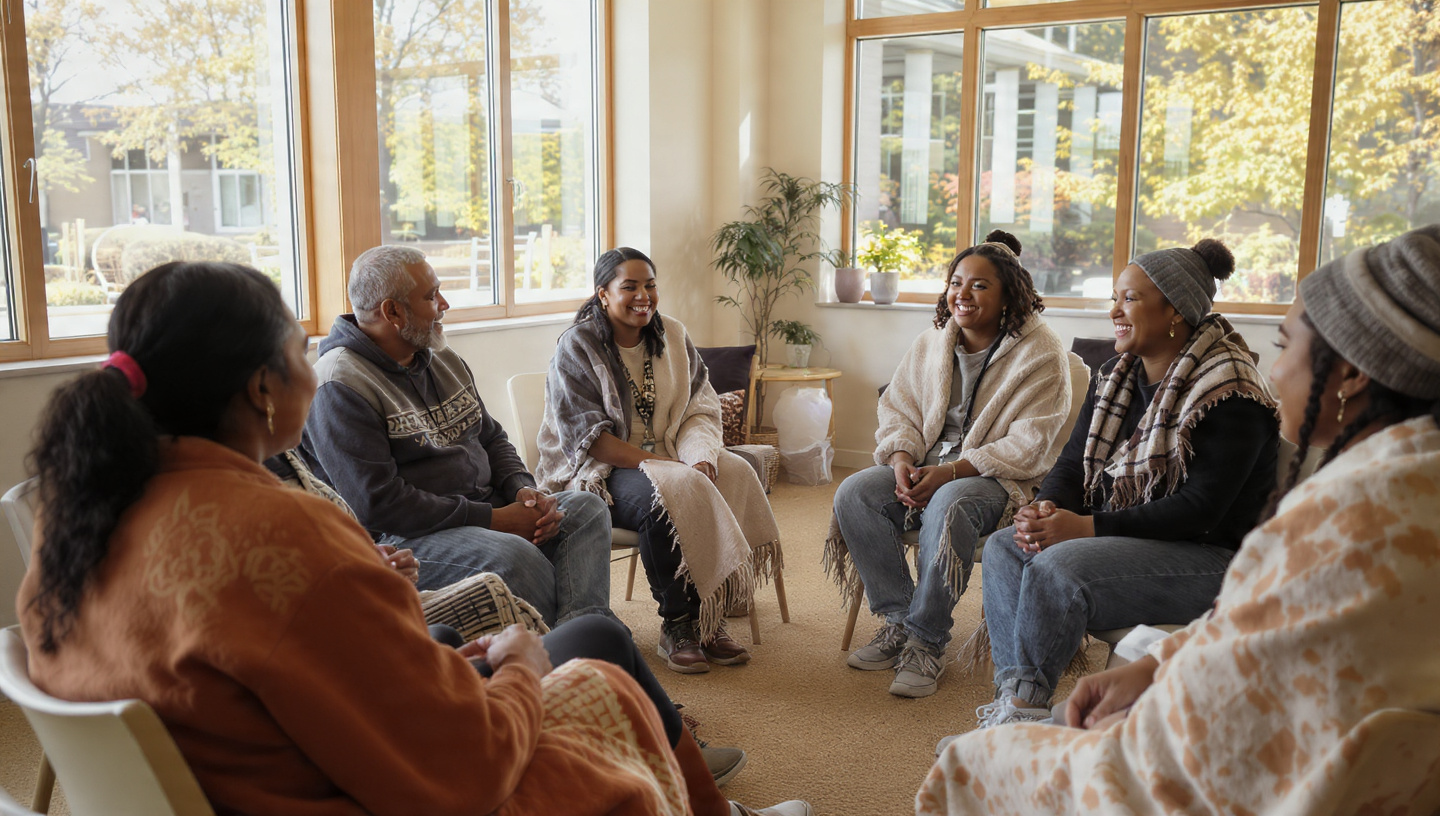 Indigenous adults in a support circle